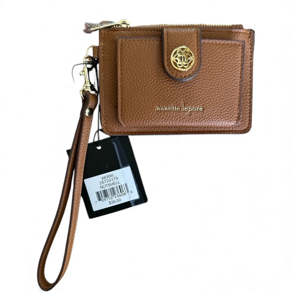 Nanette Lepore Leather Wristlet Wallet NWT Brown Card Holder Clutch
